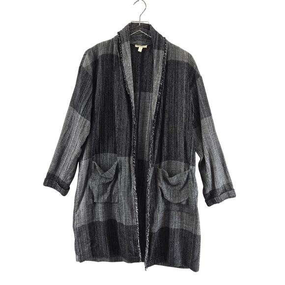 Eileen Fisher Long Cardigan Sweater Small Medium Black Gray Organic Cotton - Picture 1 of 9
